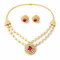 Pearl & Ruby Circular Pendant Necklace Set