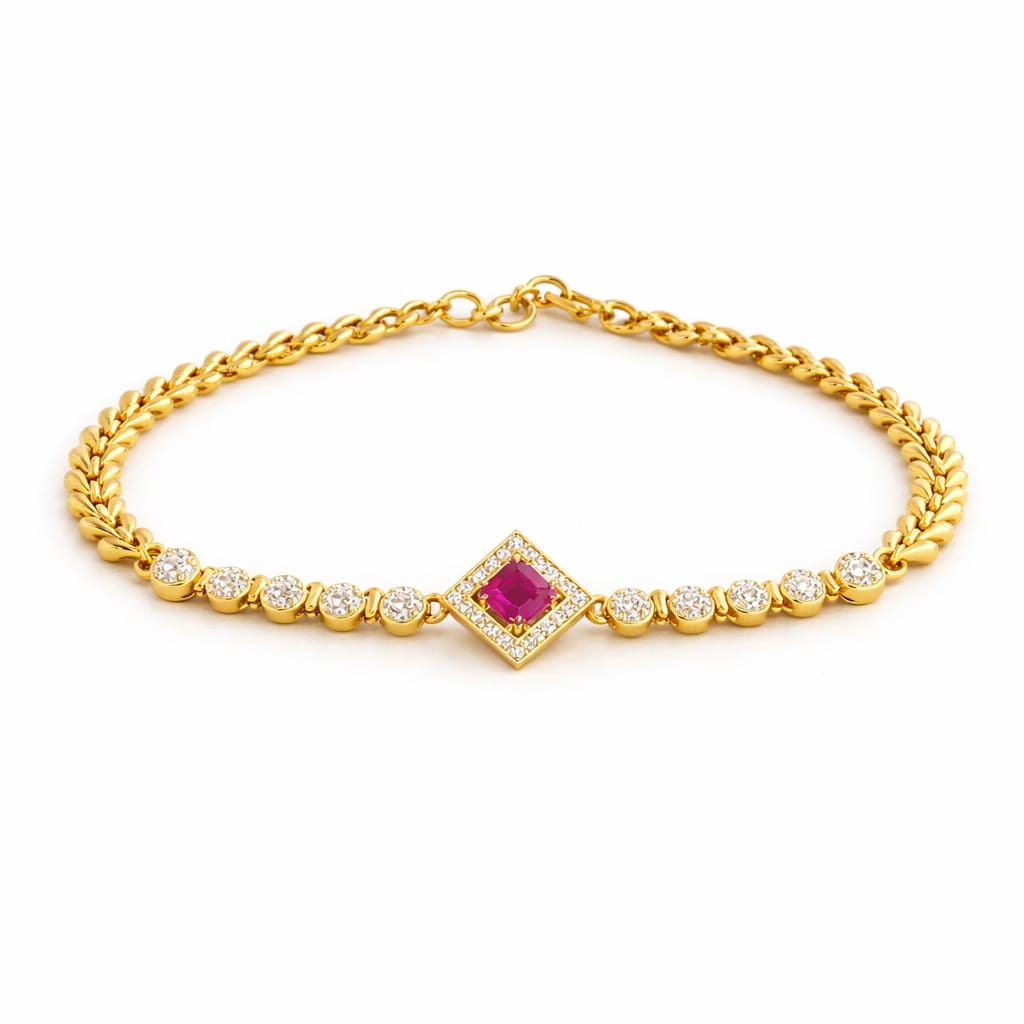 Ruby Center Stone Gold Bracelet