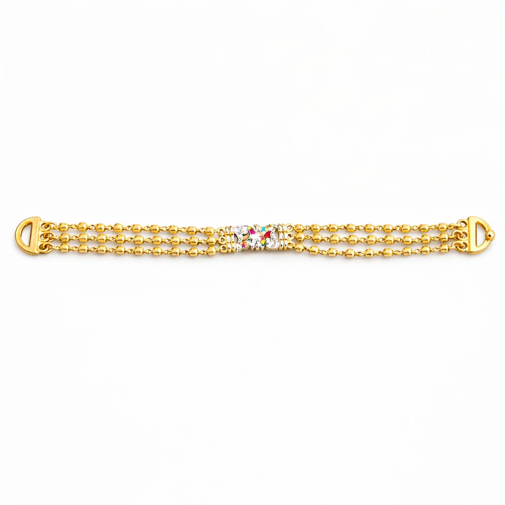 Triple-Layer Gold Bead Bracelet with Crystal Accent