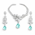 Silver CZ Aqua Drop Necklace Set