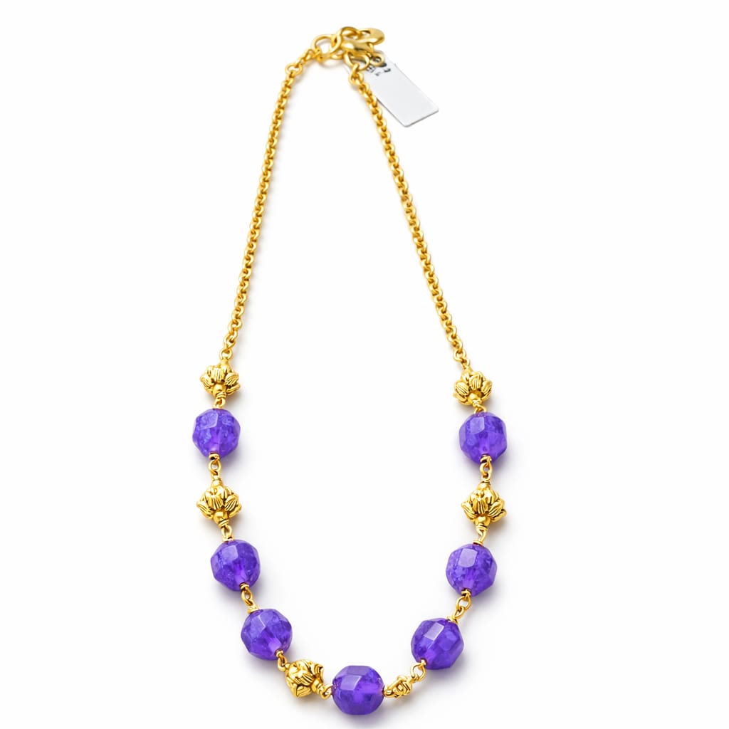 Purple Bead Gold Chain Necklace