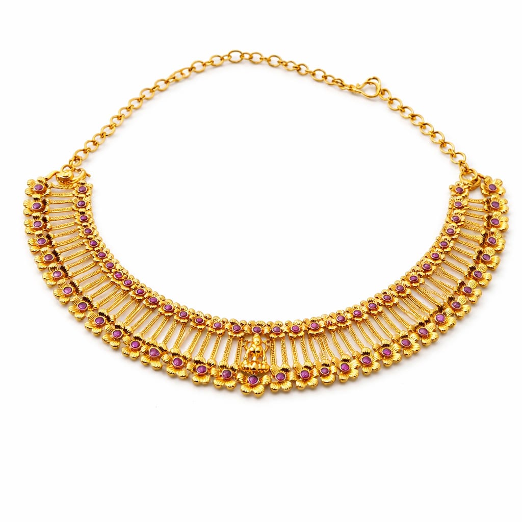 Ruby Floral Gold Choker Necklace