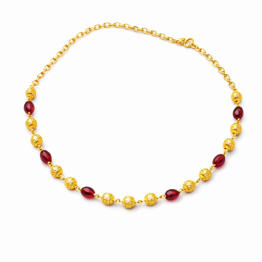 Gold Bead Ruby Accent Necklace