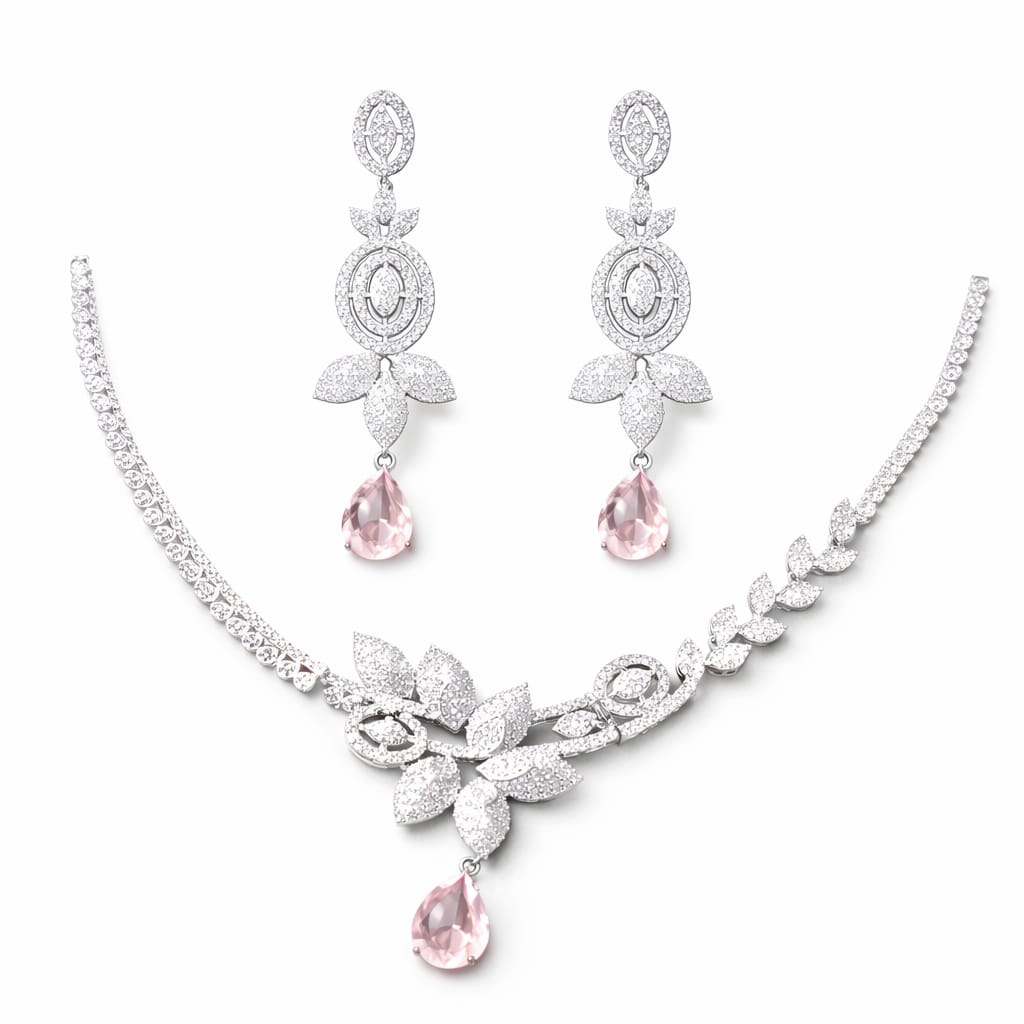 Silver Floral CZ Necklace Set