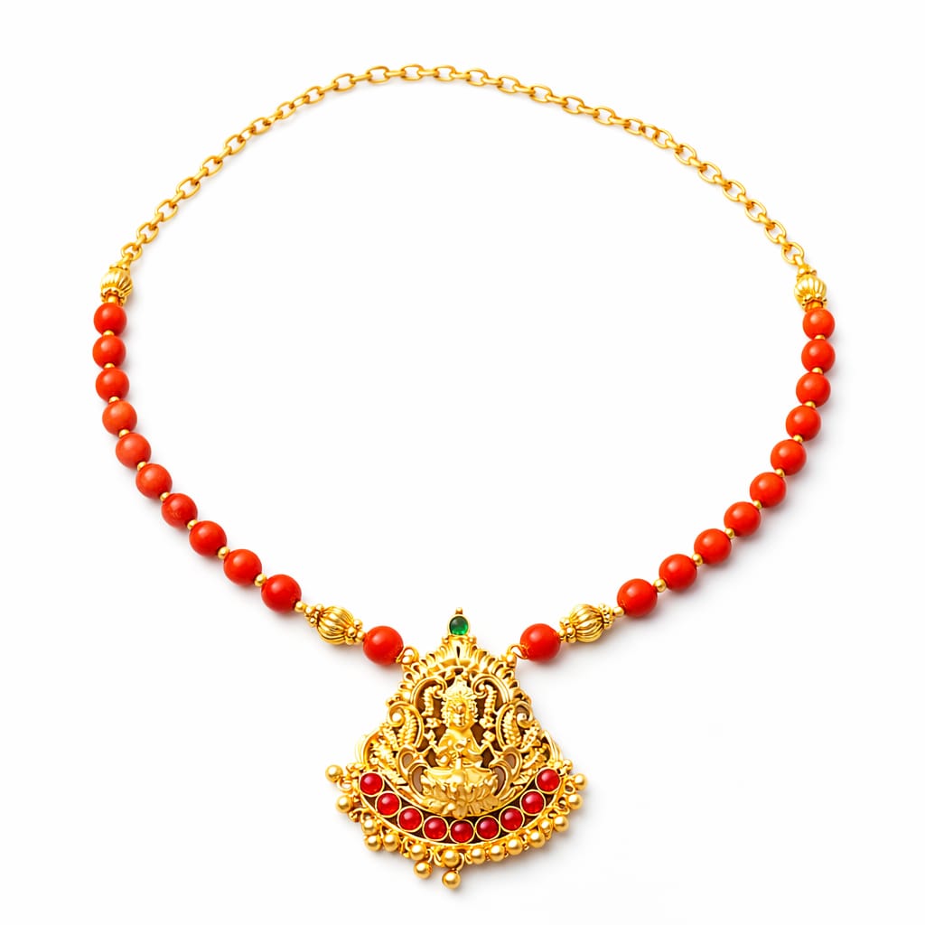 Red Bead Temple Pendant Necklace