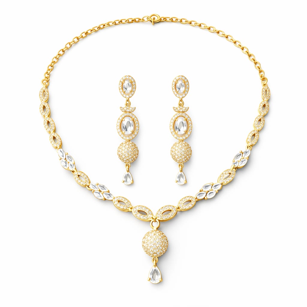 Gold CZ Oval Drop Necklace Set