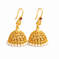 Filigree Pearl Drop Gold Jhumka Earrings