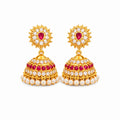 Ruby Halo Classic Gold Jhumka Earrings