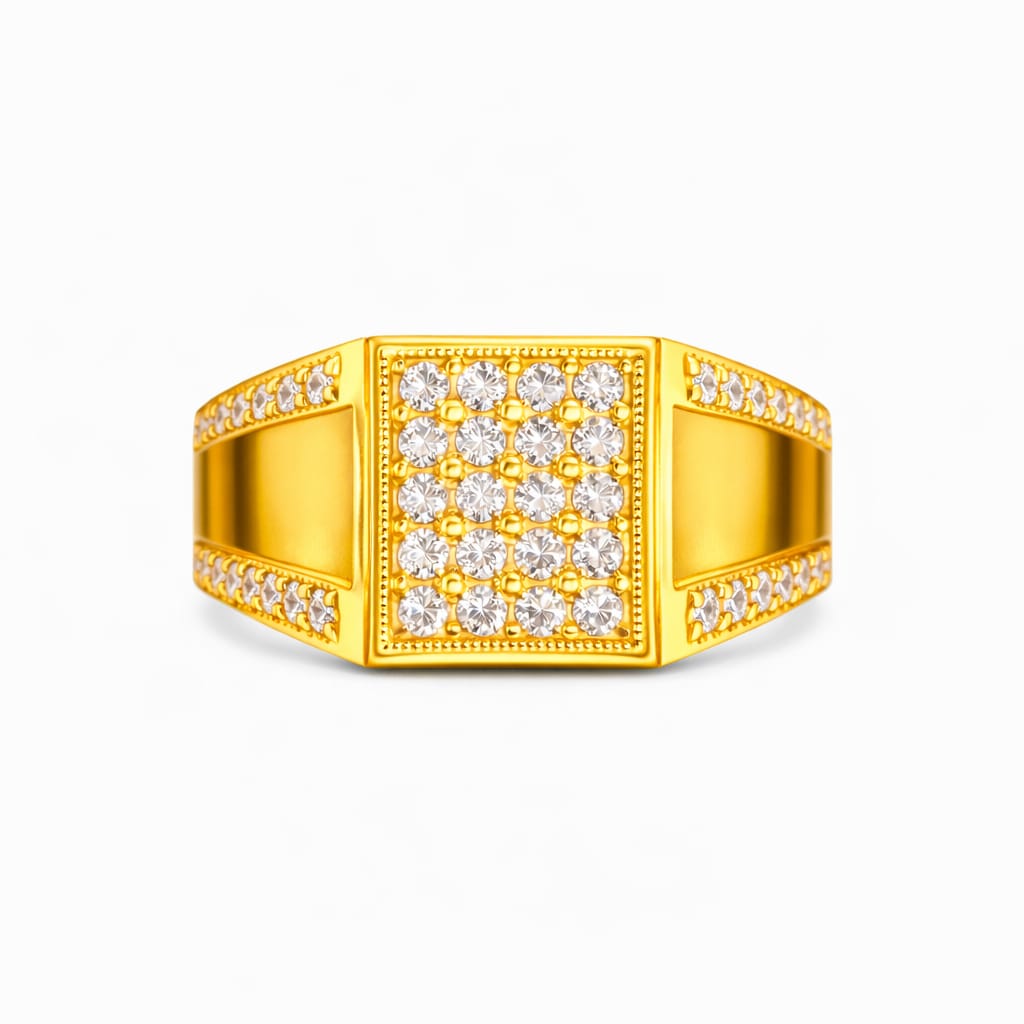 Royal Grid Sparkle Gold Ring