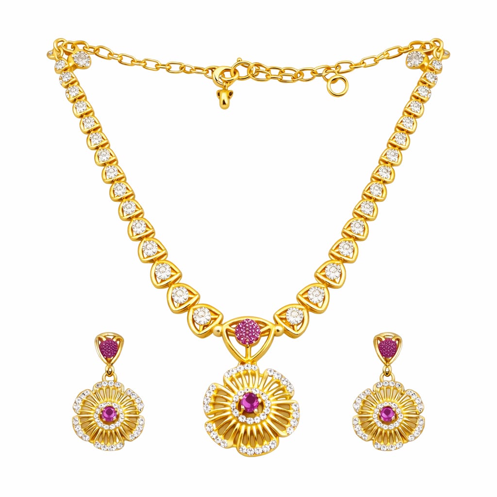 Floral Diamond Finish Gold Necklace