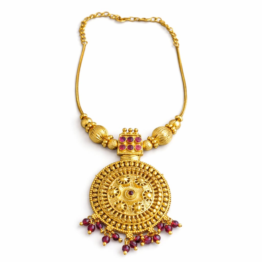 Antique Ruby Circle Pendant Necklace