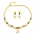 Floral Green & White Stone Necklace Set