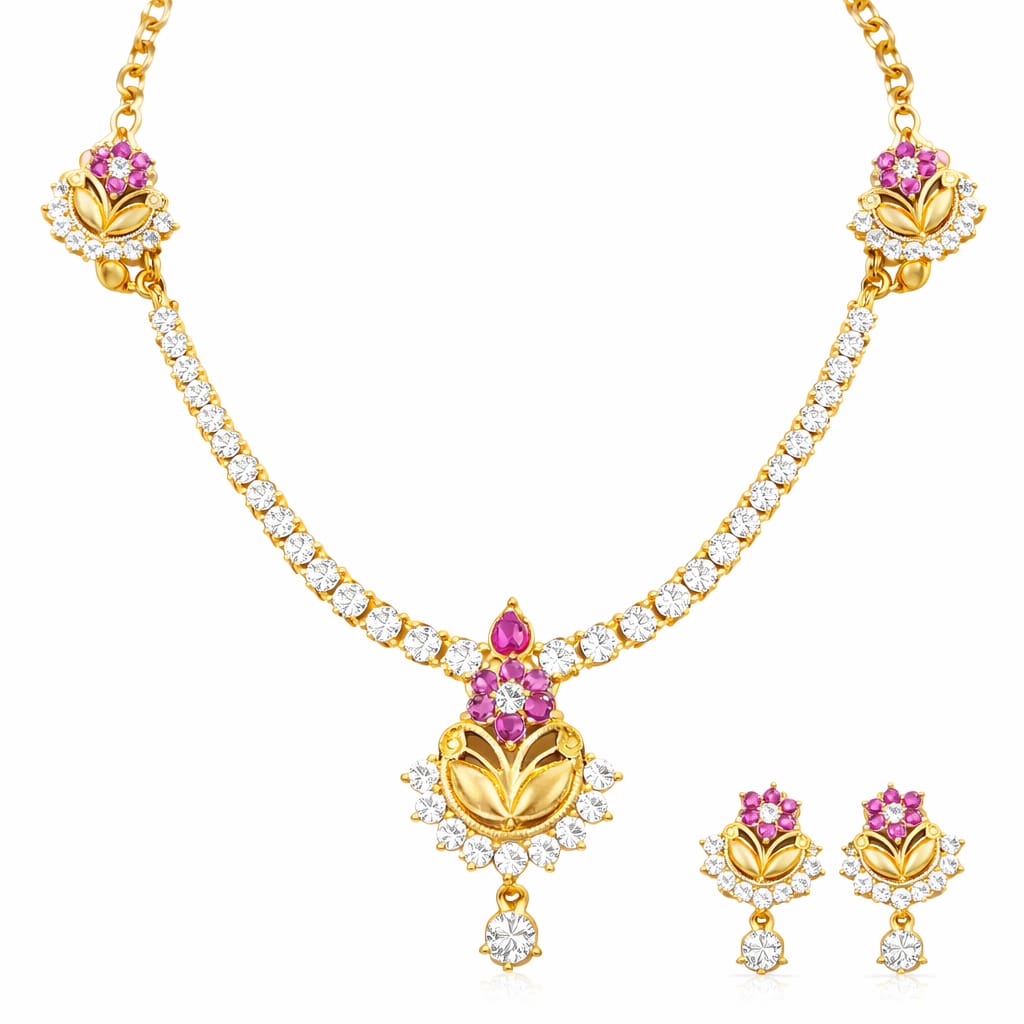Pink Bloom Diamond-Style Necklace