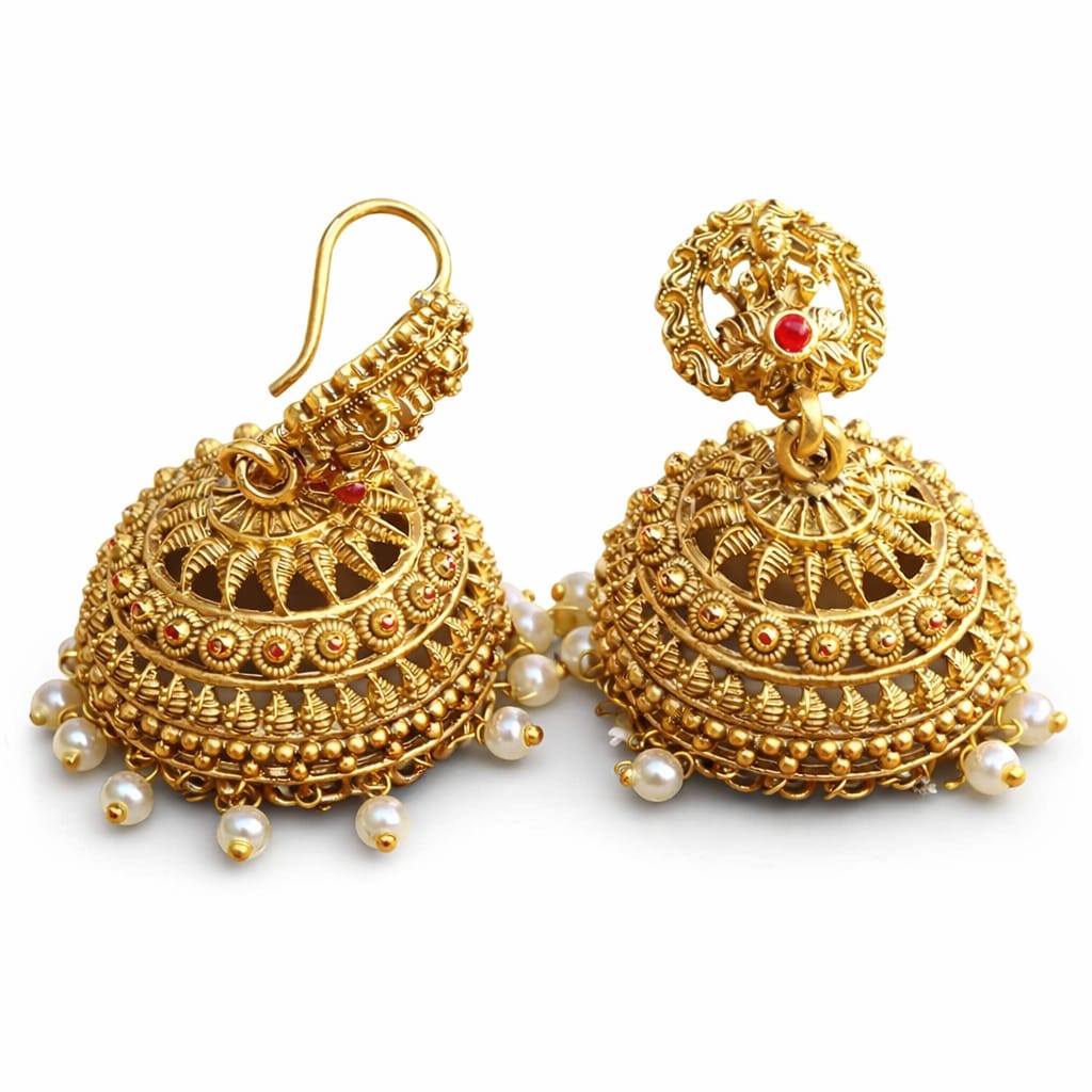Antique Temple Elephant Gold Jhumka Earrings