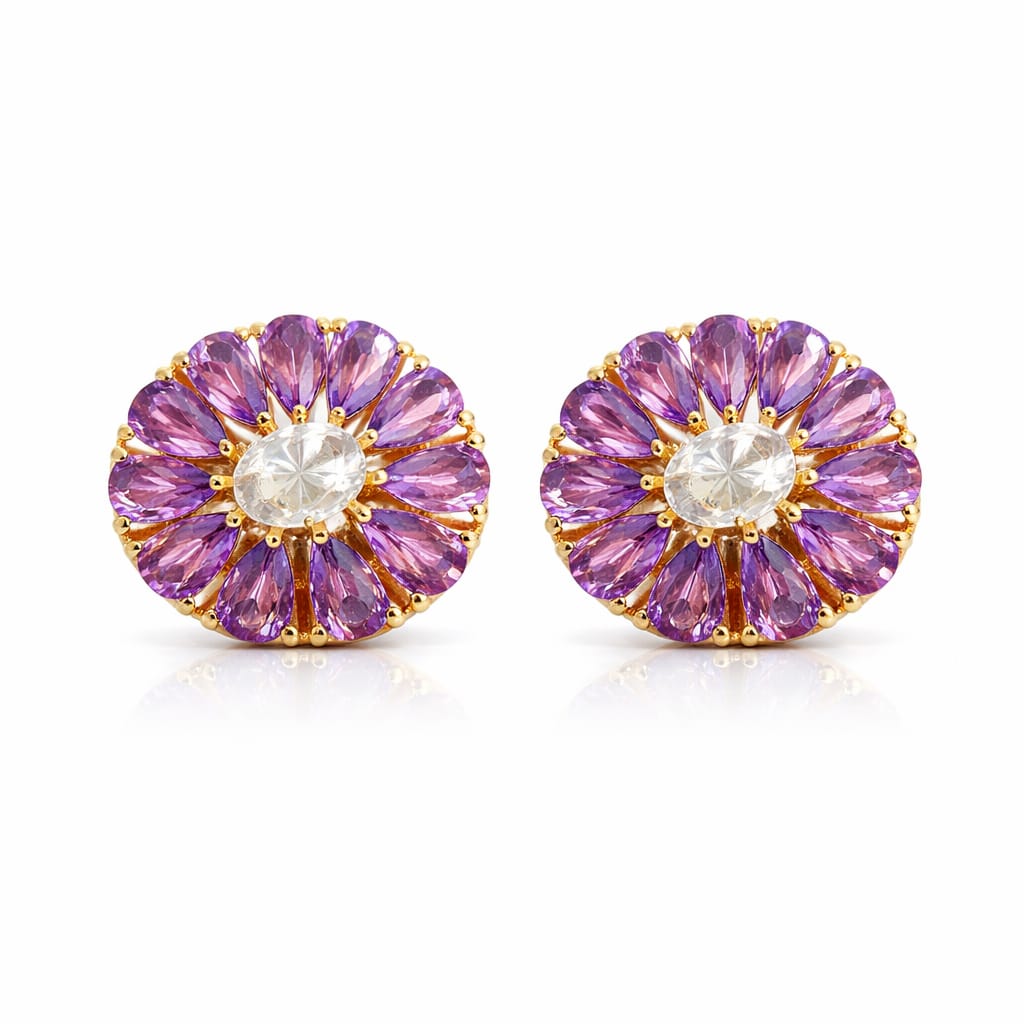 Emerald Floral Gold Stud Earrings