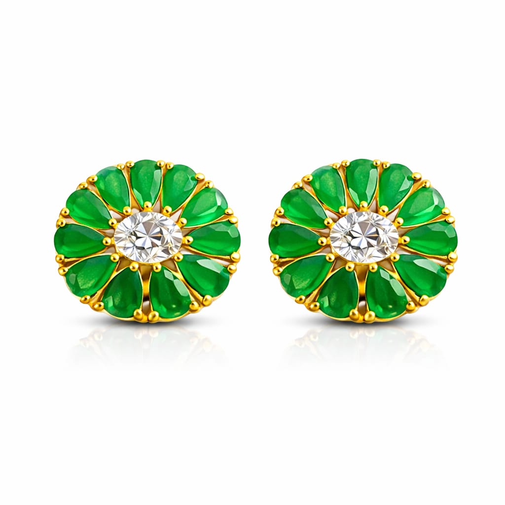 Emerald Floral Gold Stud Earrings