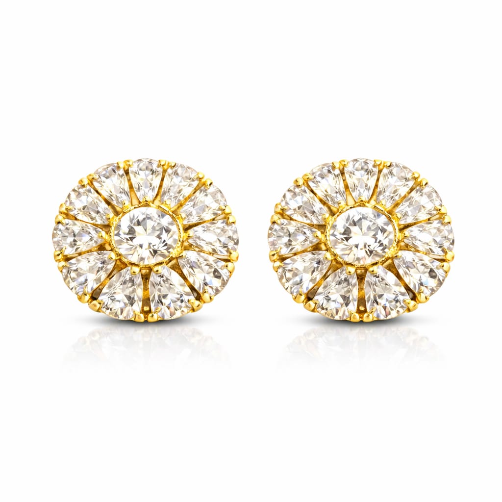 Emerald Floral Gold Stud Earrings