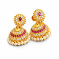 Ruby Crystal Pearl Luxury Jhumka Earrings