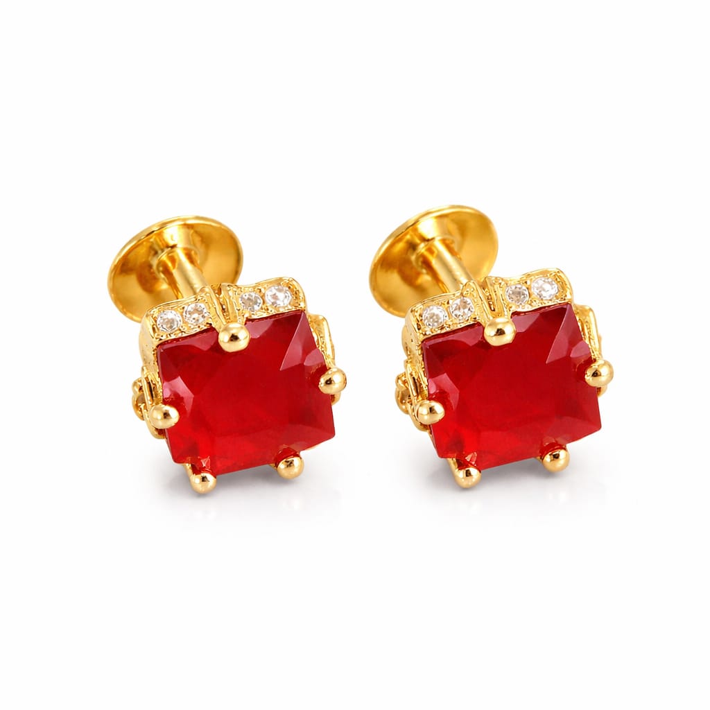 Ruby Square Statement Gold Stud Earrings