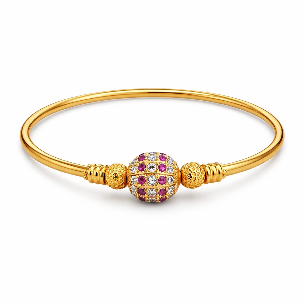 Ruby & Crystal Designer Gold Bangle