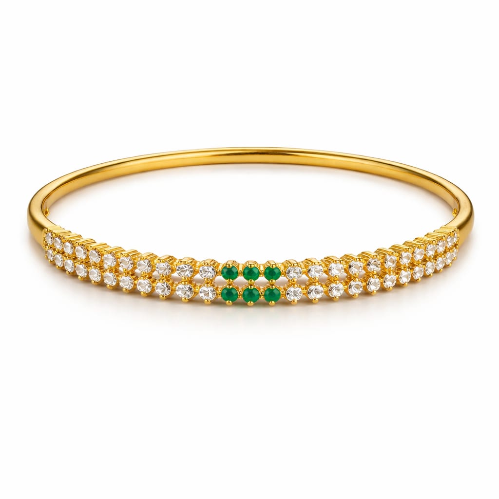 Emerald Diamond Crown Gold Bangle