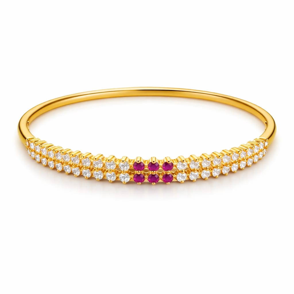 Emerald Diamond Crown Gold Bangle