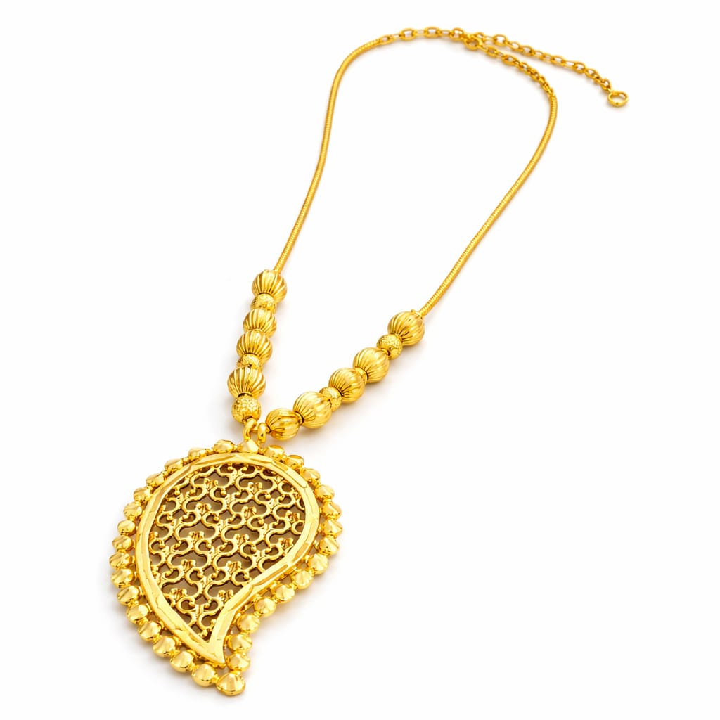 Temple Bead Pendant Gold Necklace Set