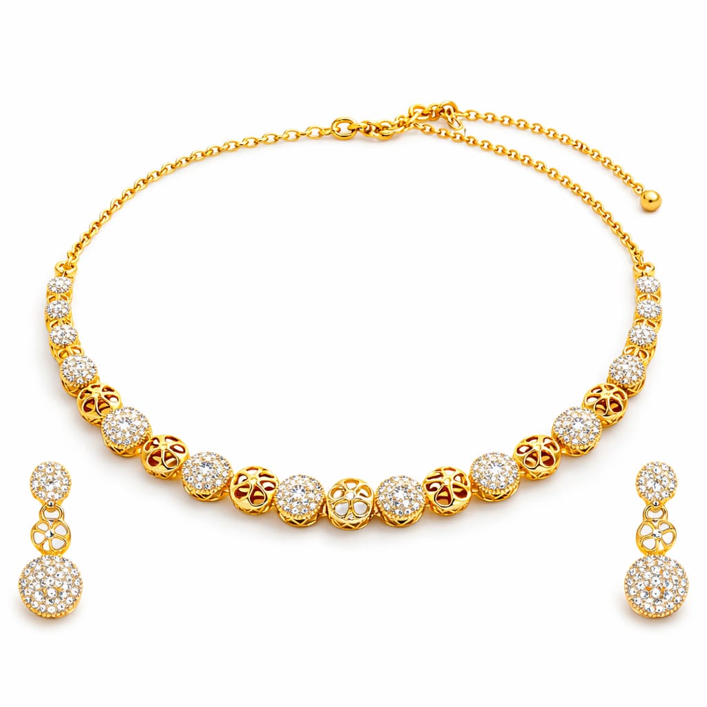 Floral Sparkle Gold Necklace Set