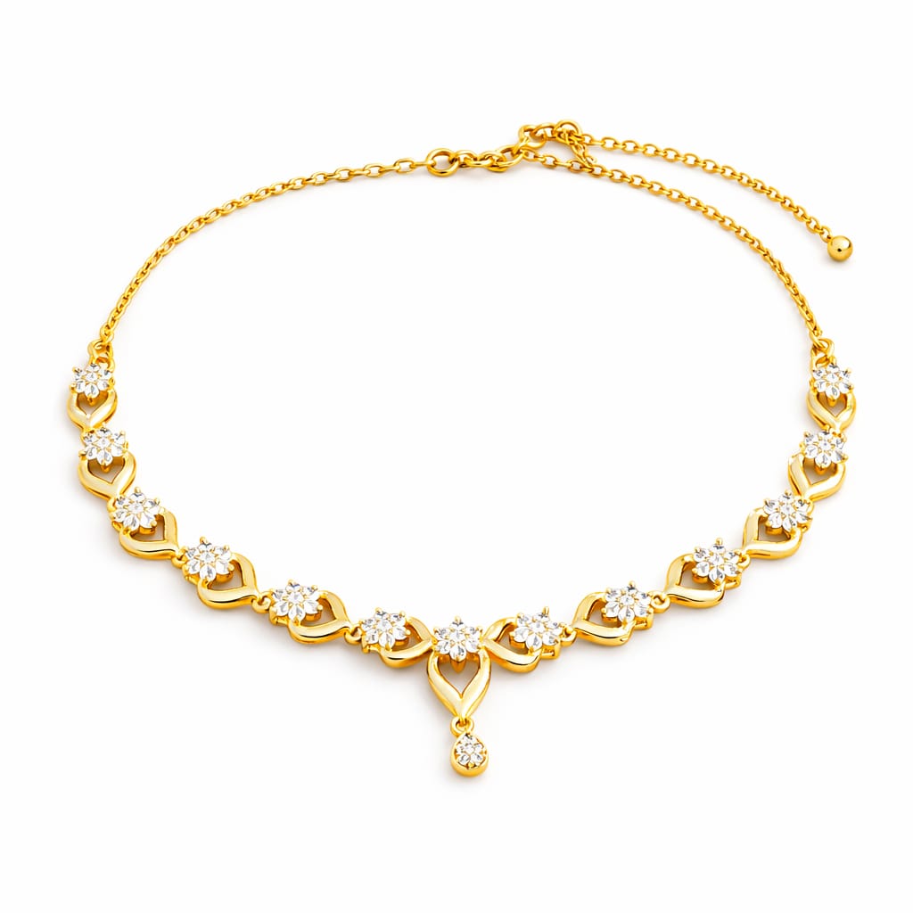 Classic Floral CZ Gold Necklace