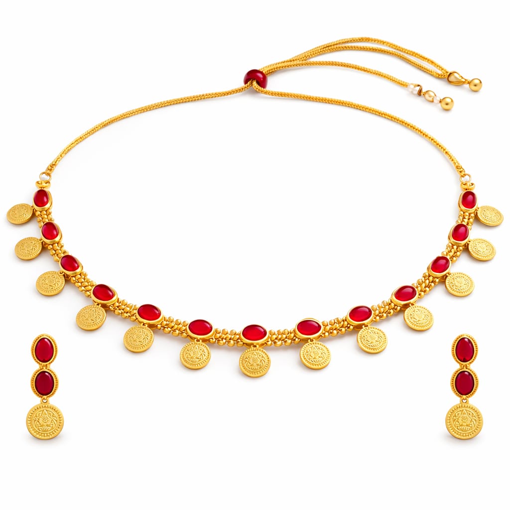Antique Coin Ruby Gold Necklace Set