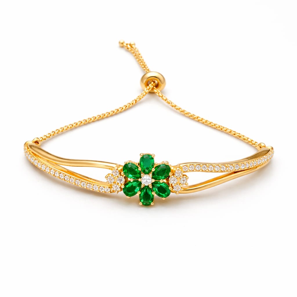 Emerald Bloom Adjustable Gold Bracelet