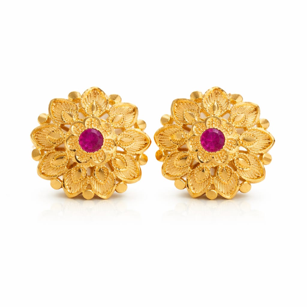 Royal Lotus Temple Gold Earrings