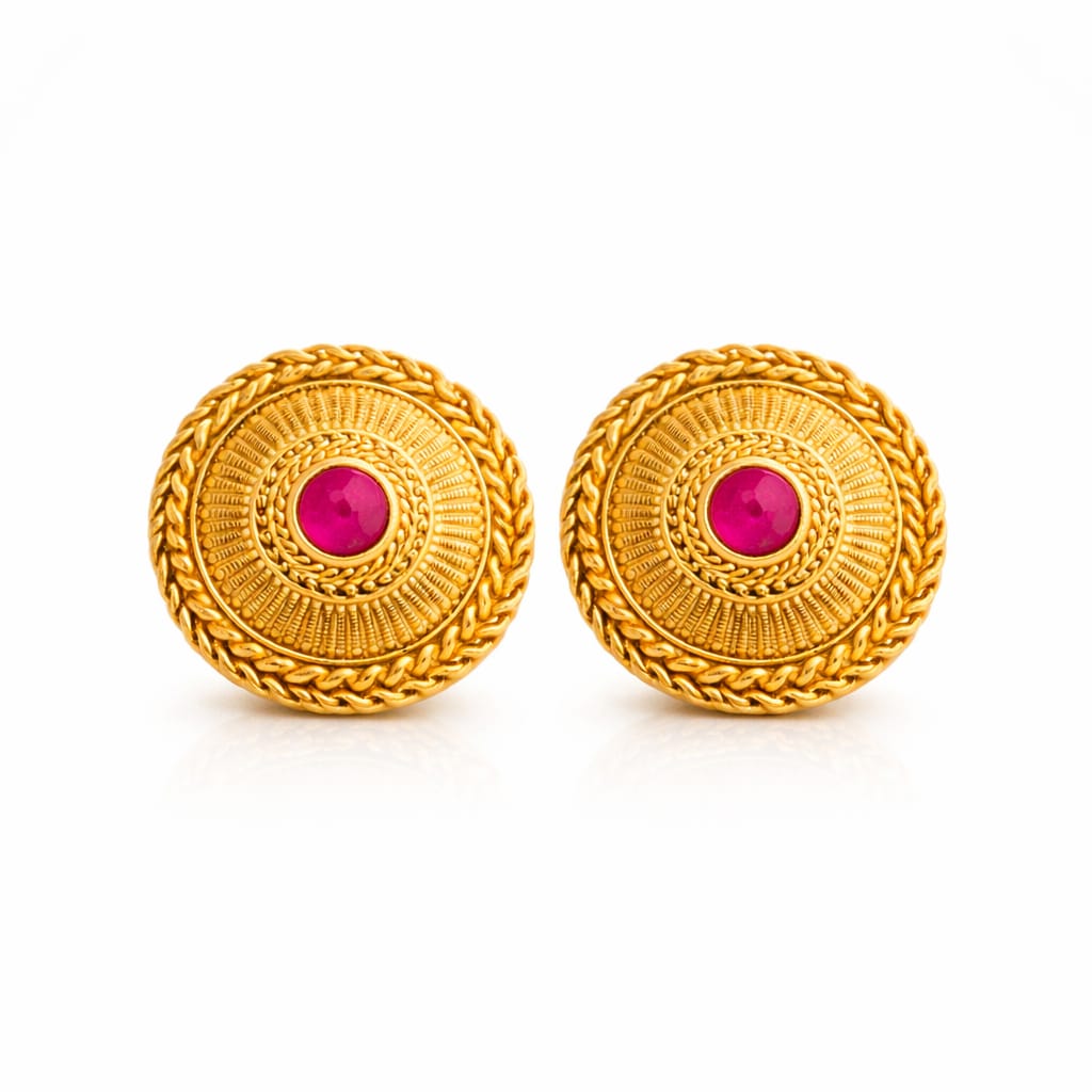 Heritage Ruby Disc Temple Earrings