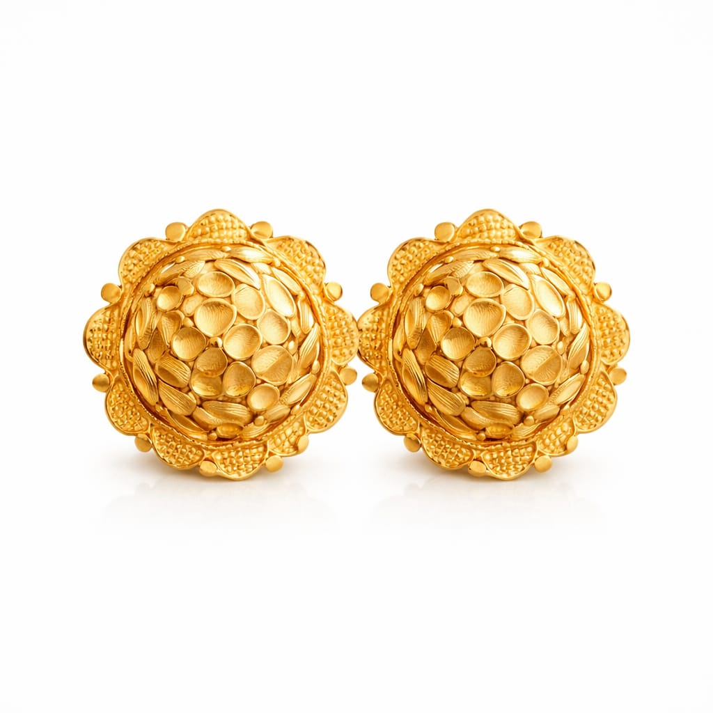 Classic Floral Dome Antique Gold Earrings