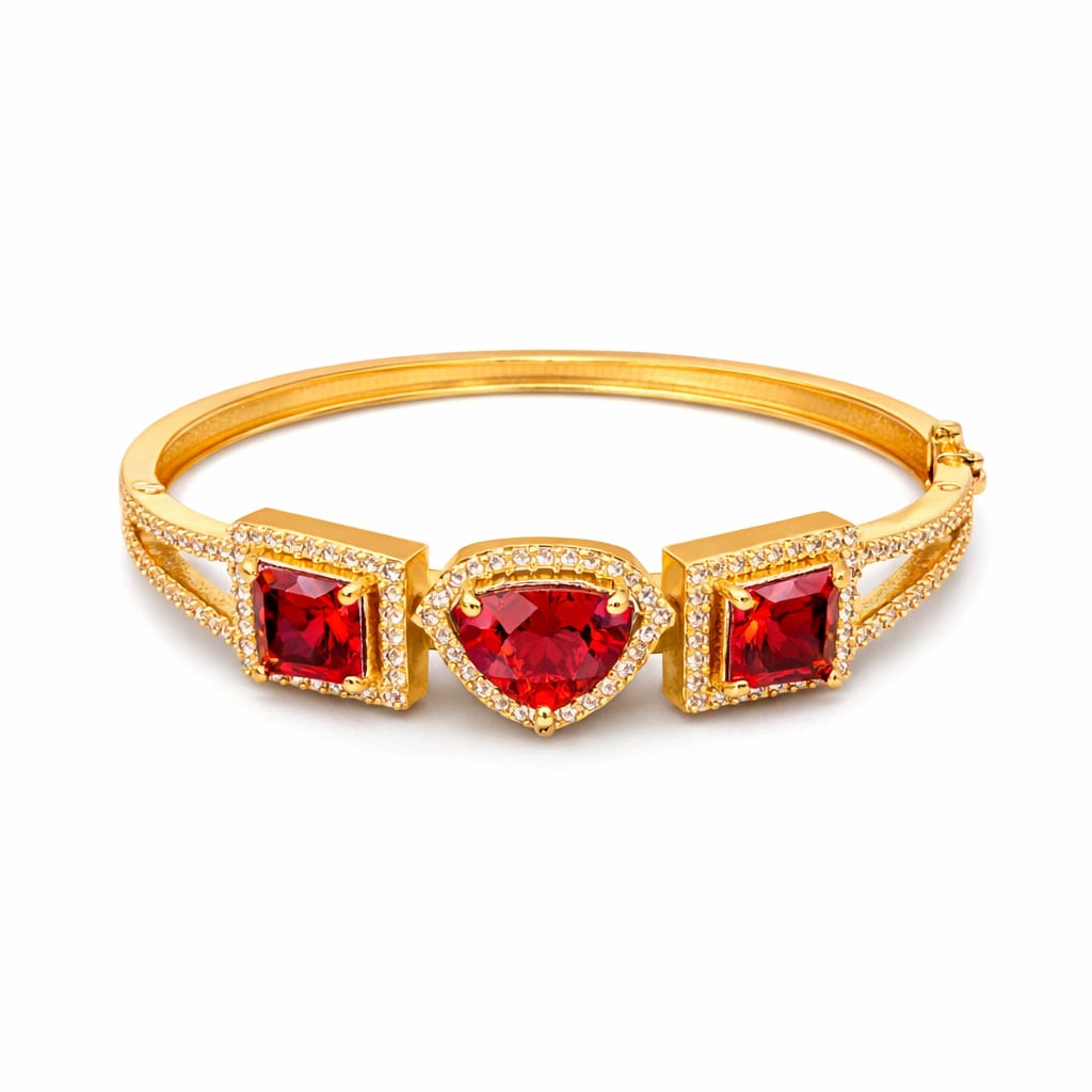 Royal Crimson Trinity Gold Bracelet