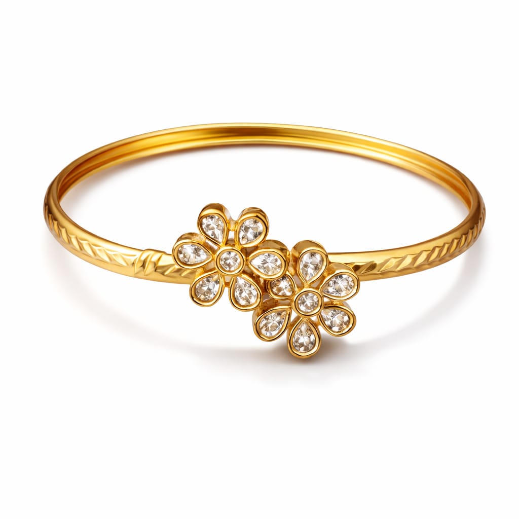 Trio Bloom Elegance Gold Kada