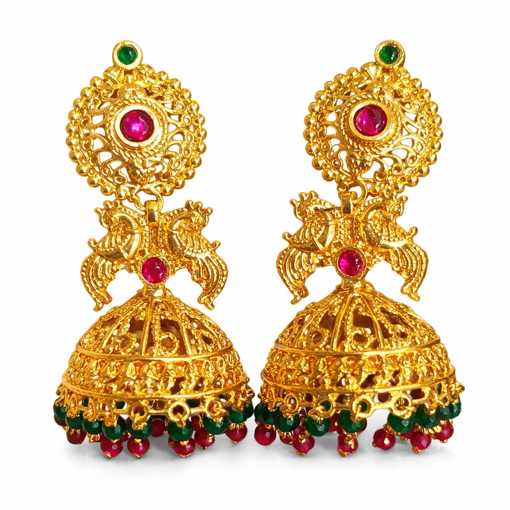 Heritage Peacock Temple Jhumka Earrings