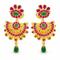 Floral Ruby Emerald Chand Temple Earrings