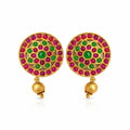Floral Ruby Emerald Stud Drop Earrings