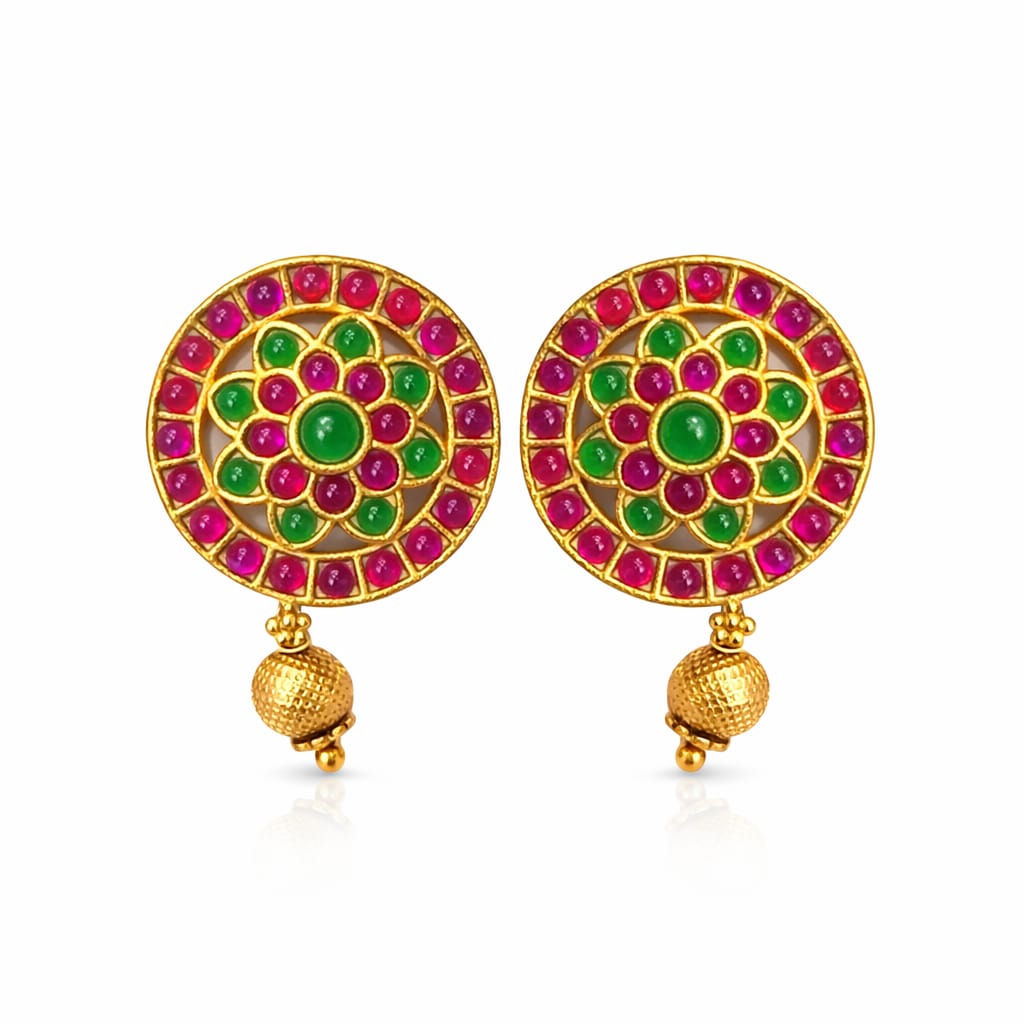 Floral Ruby Emerald Stud Drop Earrings