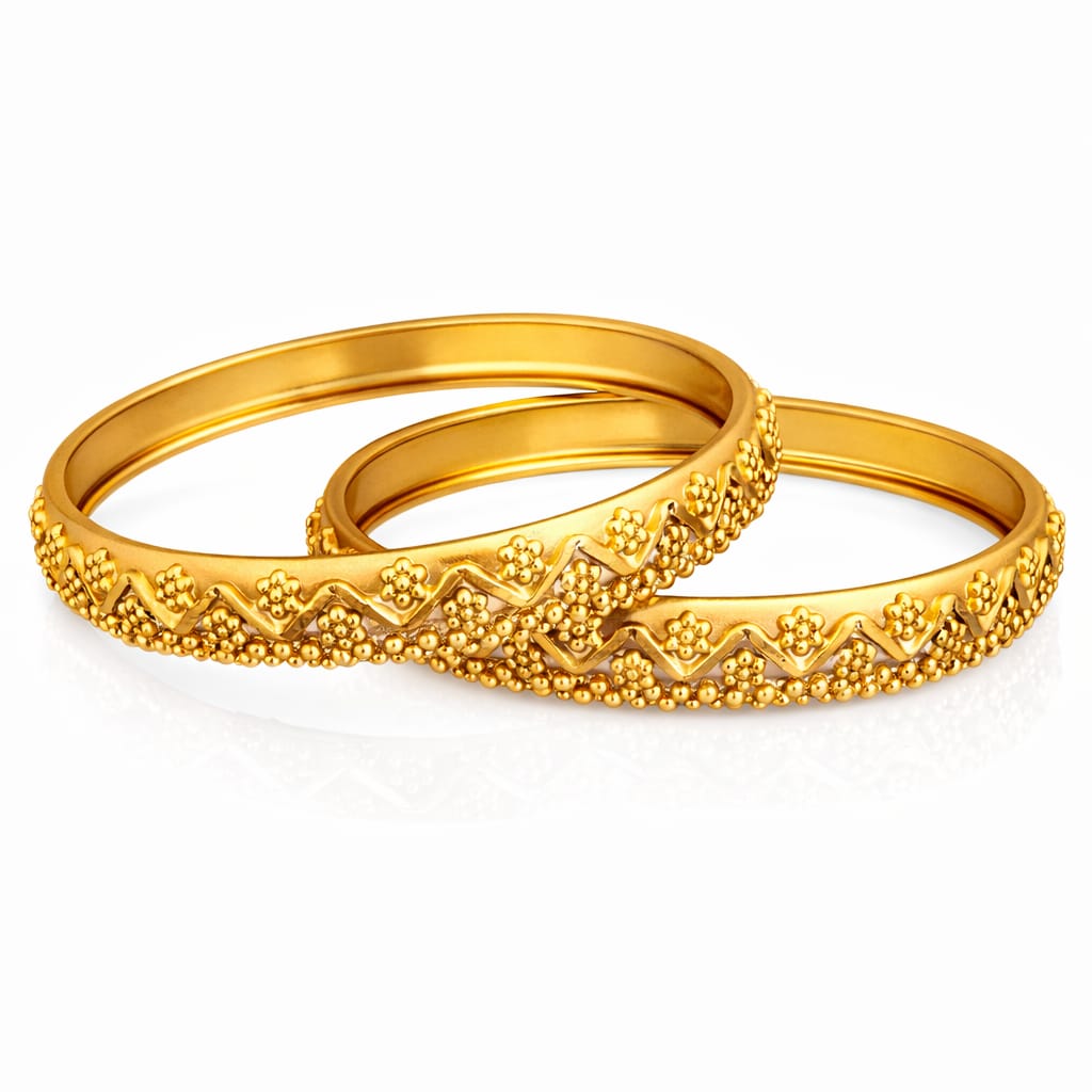 Floral Beaded Antique Gold Bangles