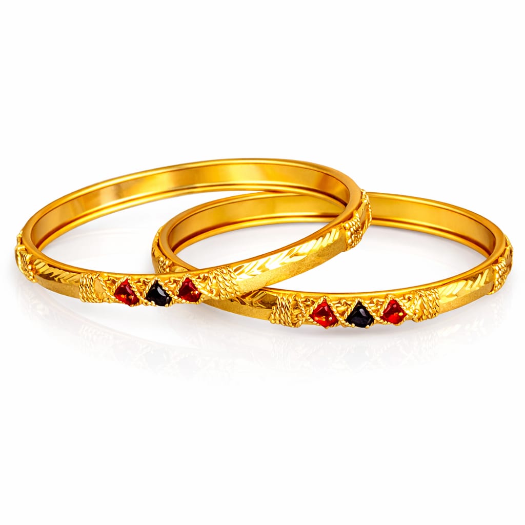 Elegant Tri-Stone Antique Gold Bangles