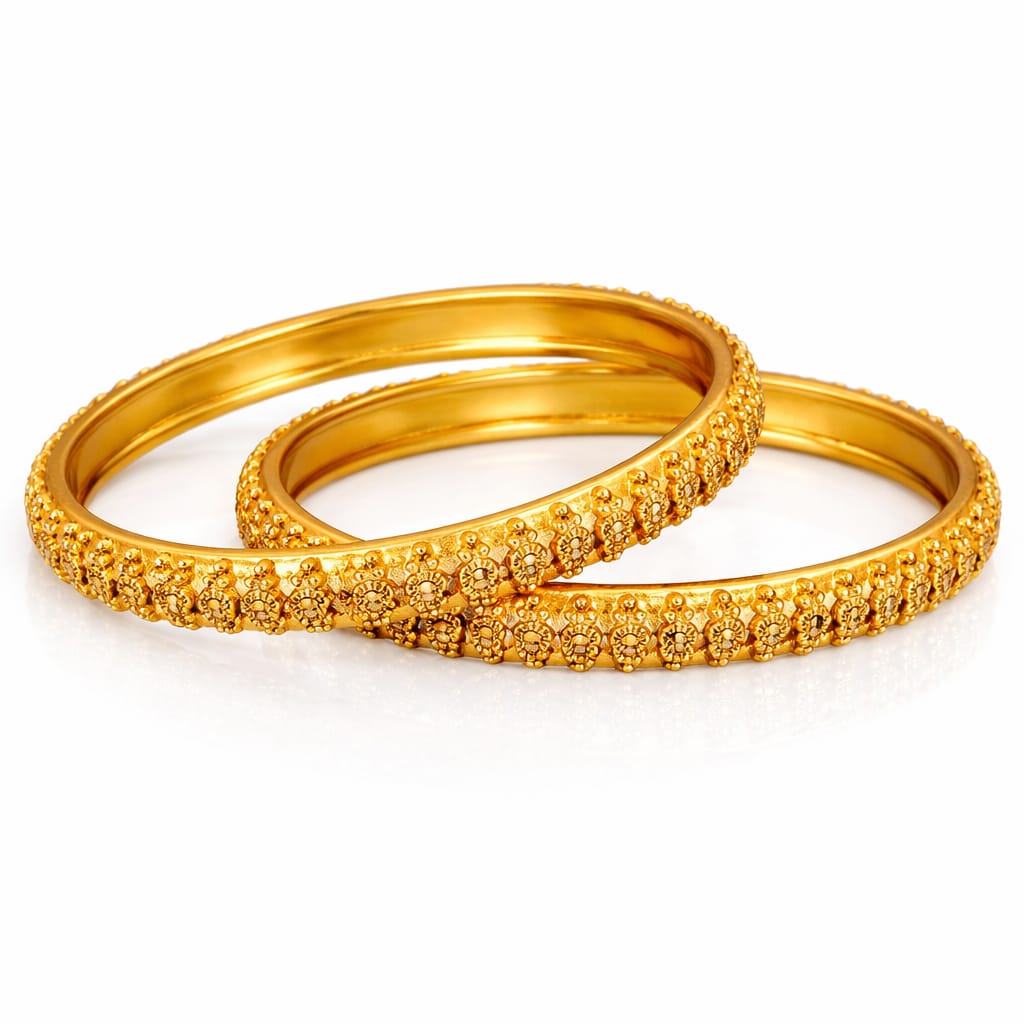 Floral Embossed Antique Gold Bangles