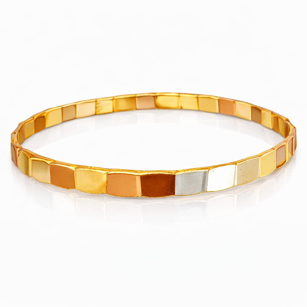 Dual Tone Geometric Gold Bangle