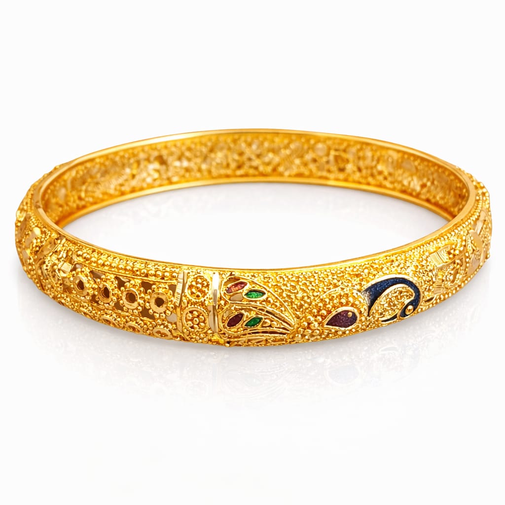 Peacock Meenakari Antique Gold Bangle