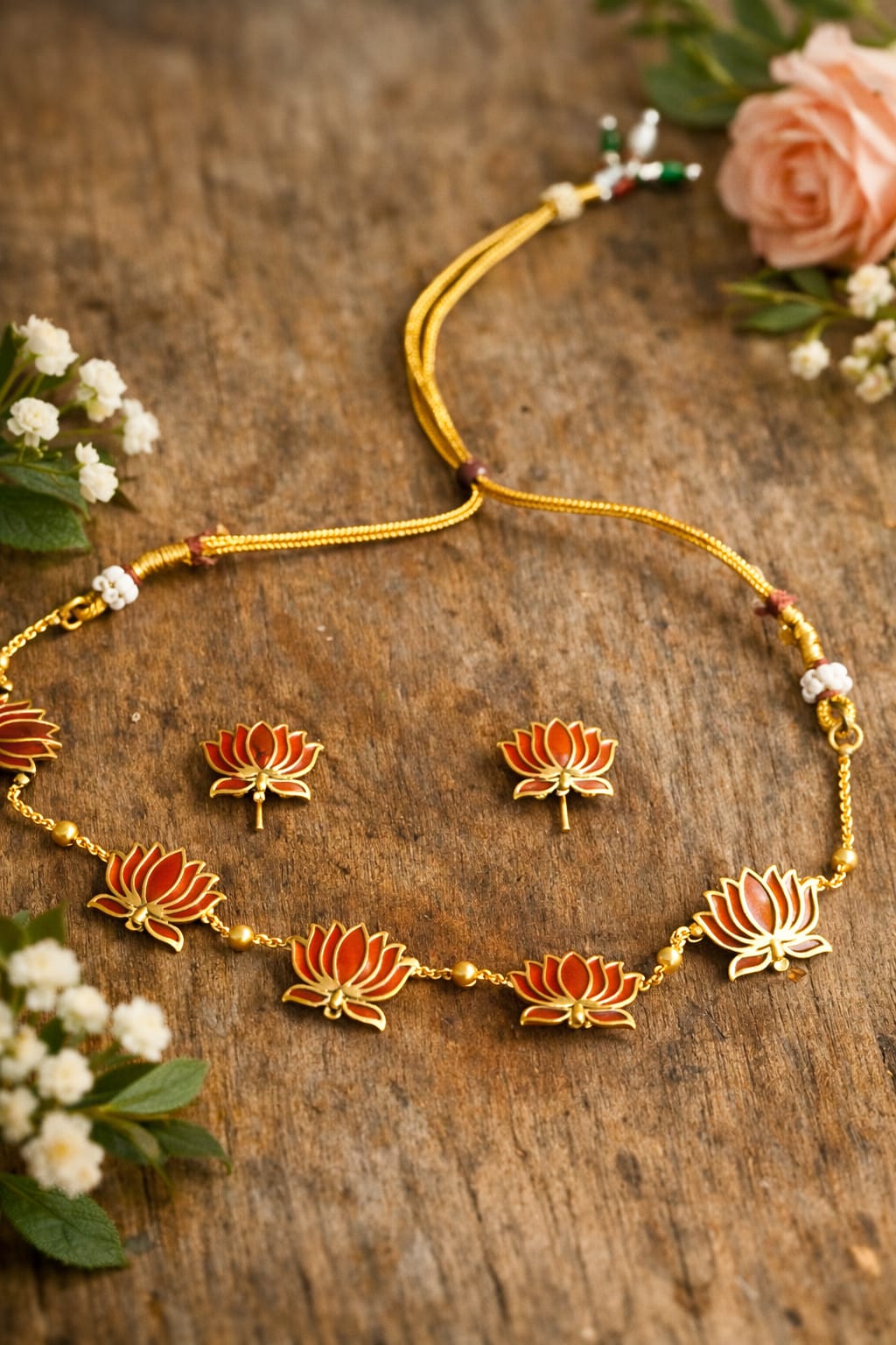 Emerald Lotus Motif Necklace Set