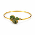 Emerald Crystal Leaf Open Gold Bangle