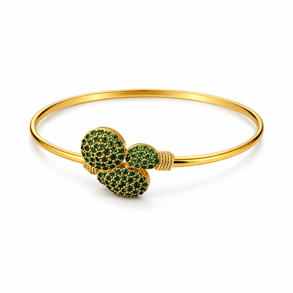 Emerald Crystal Leaf Open Gold Bangle