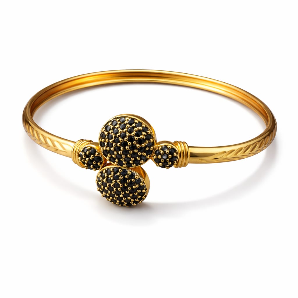 Emerald Crystal Leaf Open Gold Bangle