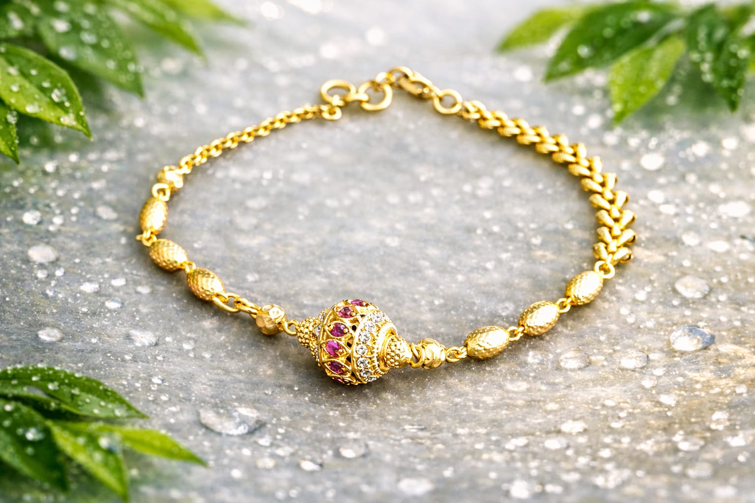 Antique Bead Charm Gold Bracelet